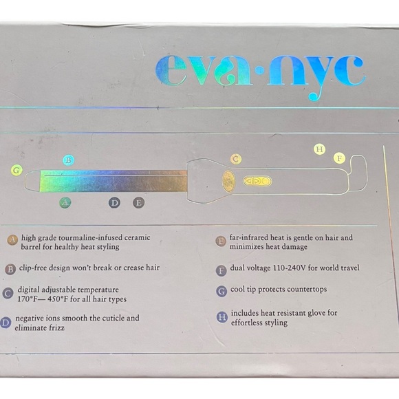EVA NYC Hair 1" Curling Iron & Glove New Hair Style Beauty Professional Ceramic - Picture 7 of 7